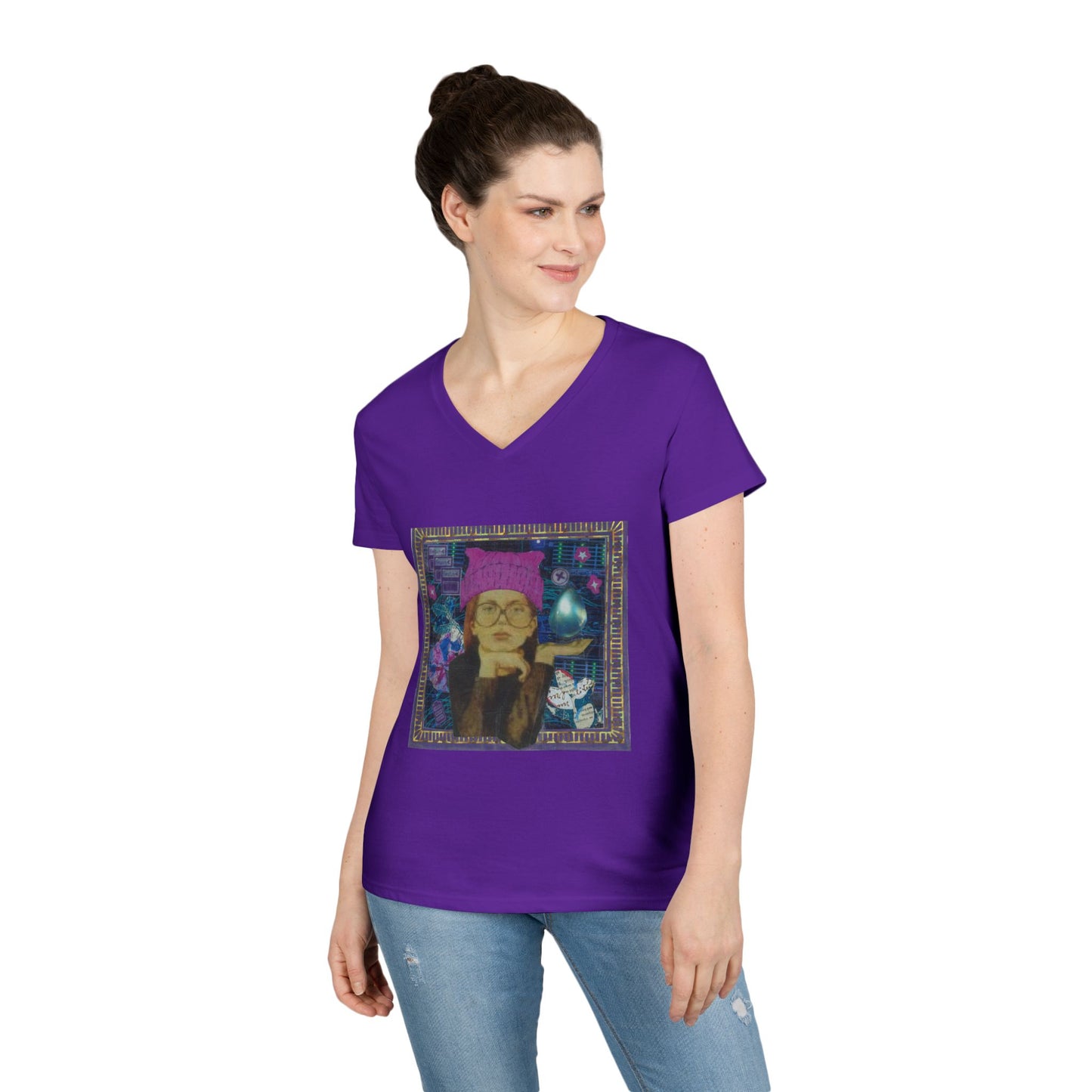 Ladies' V-Neck T-Shirt: Katie in a Kitty Hat