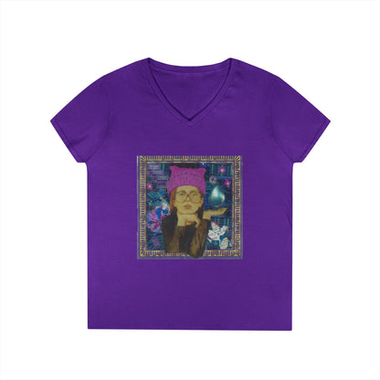 Ladies' V-Neck T-Shirt: Katie in a Kitty Hat