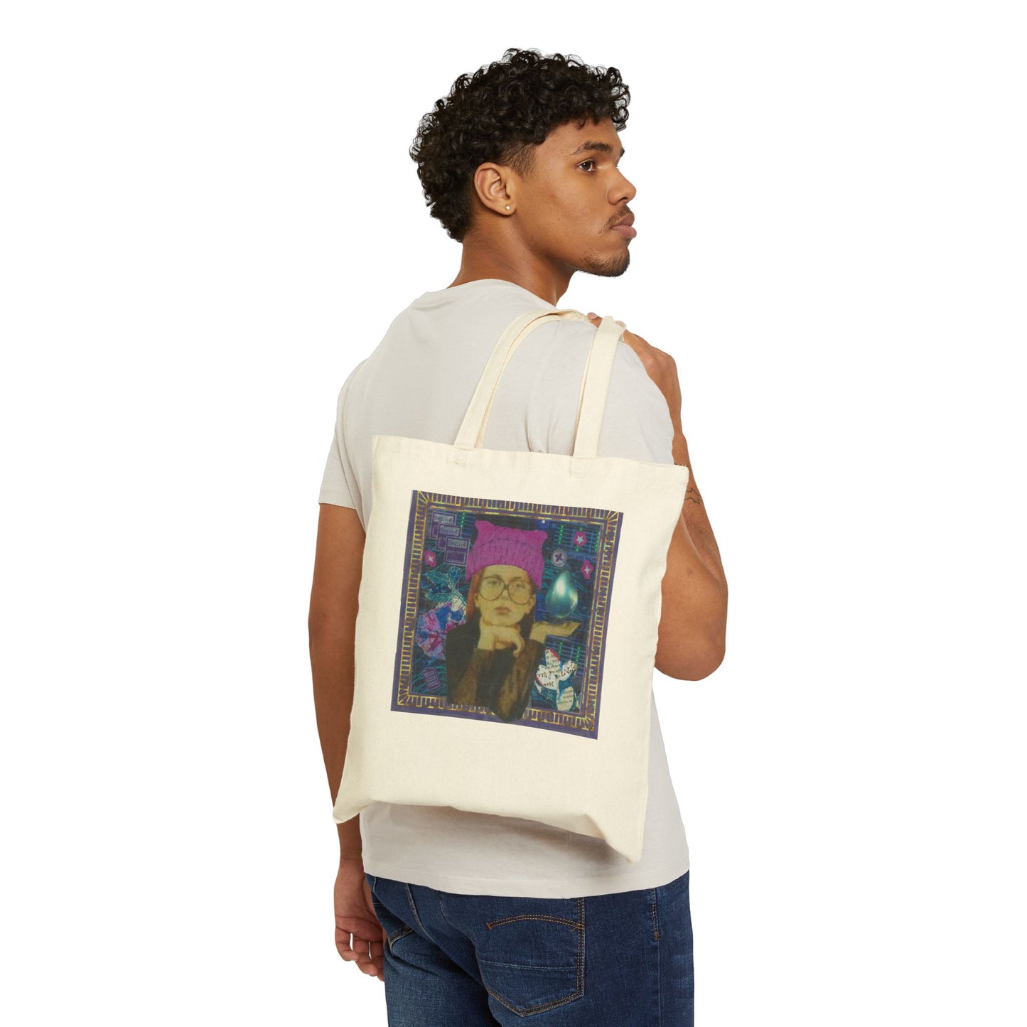 Cotton Canvas Tote Bag: Katie in a Kitty Hat